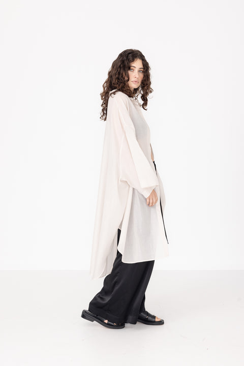 James Brown Cotton Oversized Split Shirt in Oyster