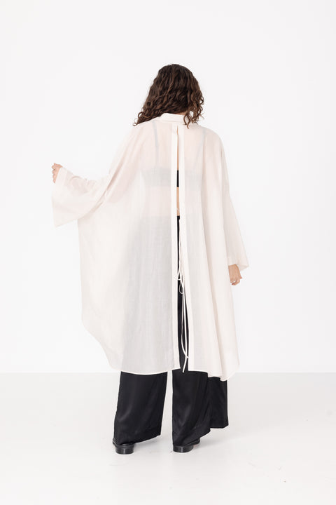 James Brown Cotton Oversized Split Shirt in Oyster