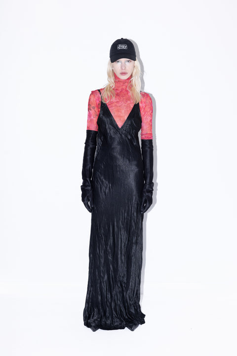 immy D Lux Lisbon Black Crinkle Slip Dress 