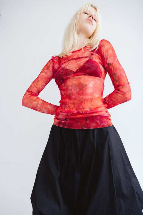 Jimmy D Red and Pink Floral Silk Mesh Top