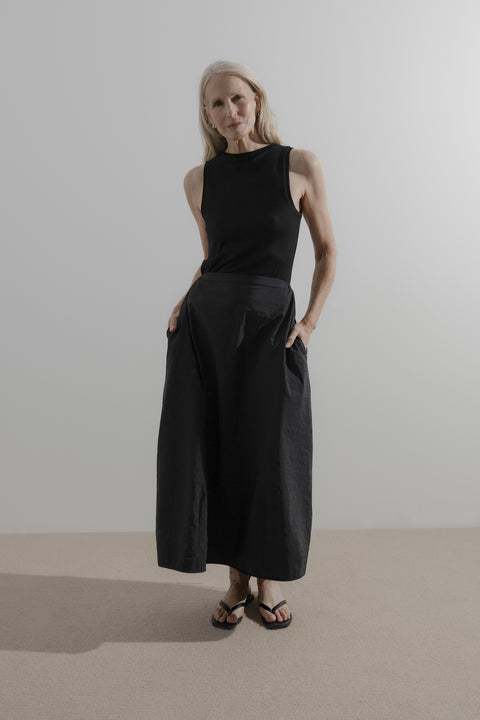 James Brown Nylon Draw Skirt Black