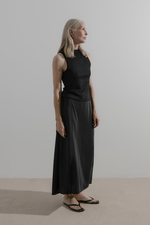 James Brown Drawn Skirt Black Silk Crepe De Chine