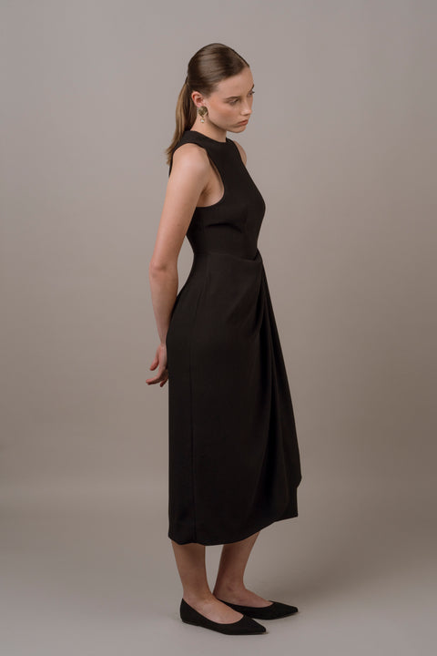 James Bush Tailored Drape Dress with High neck in Black