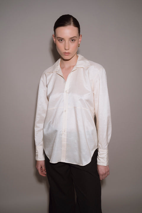 James Bush Cream Silk Panelled Shirt