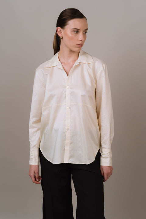 James Bush Cream Silk Panelled Shirt
