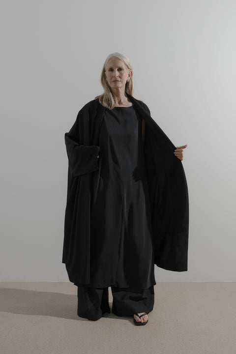 Throw Coat | Wool Crepe