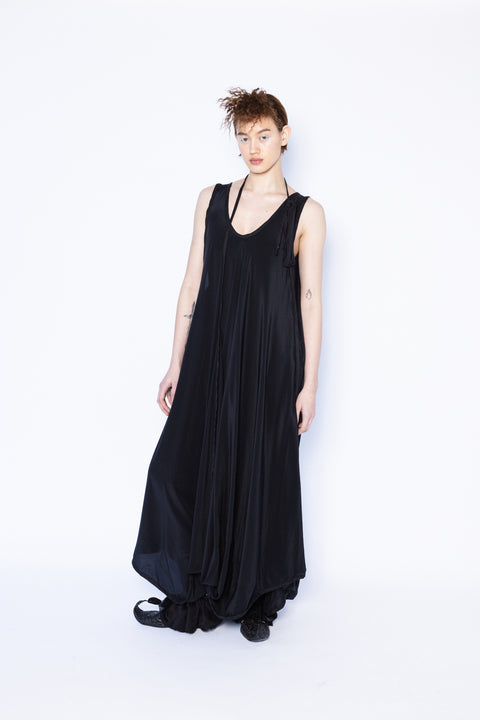 Lela Jacobs Many ways draped black silk dress