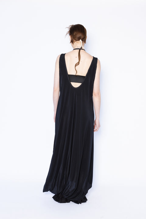 Lela Jacobs Many ways draped black silk dress with low back