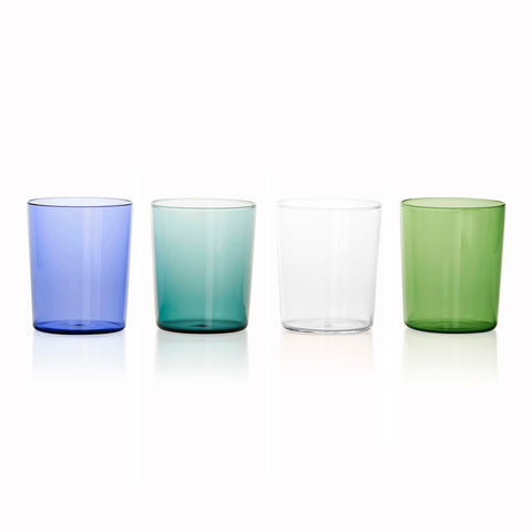 Maison Balzac Mixed Coloured Goblet  Set in Blue, Teal, Clear and Green