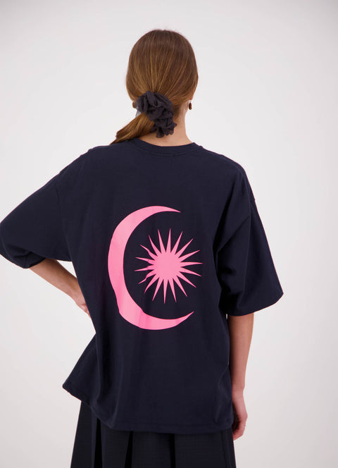 Daylight Moon Come with us navy blue and bright pink logo