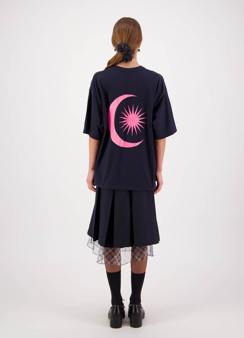 Daylight Moon Come with us navy blue and bright pink logo