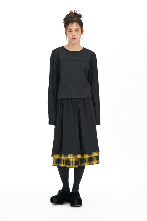 Nom*d Assemby Skirt Black with yellow cotton plaid trim