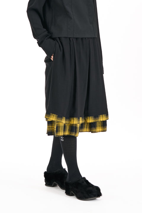 Nom*d Assemby Skirt Black with yellow cotton plaid trim