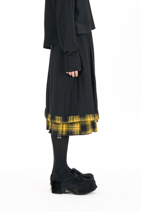 Nom*d Assemby Skirt Black with yellow cotton plaid trim