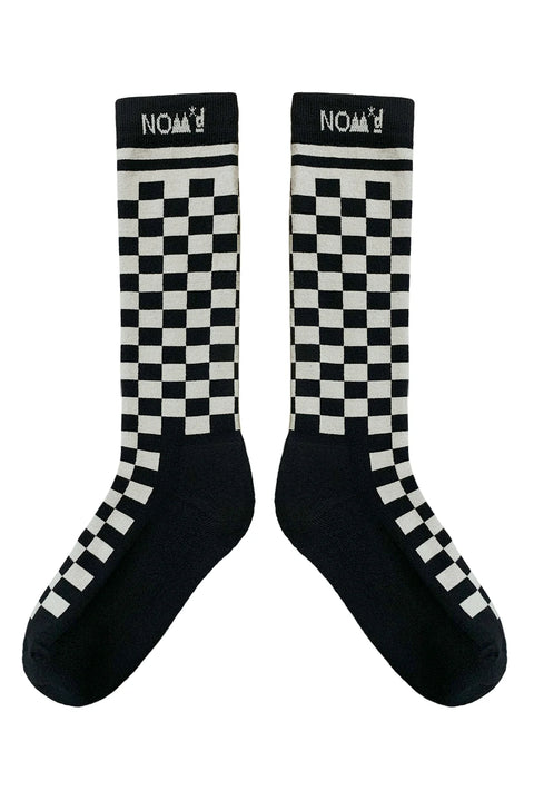 Nom*d checkboard socks in black and putty