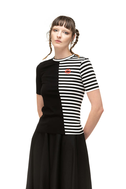 Nom*d Divided Tee Black and White Stripe