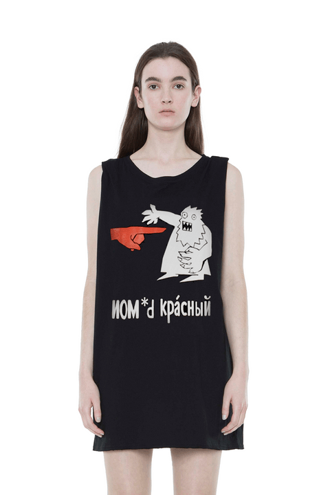 Nom*D Monster Printed Tank Dress Black Cotton