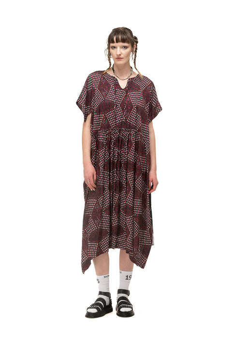 NomD Painter Smock dress in red black and white beady print. 