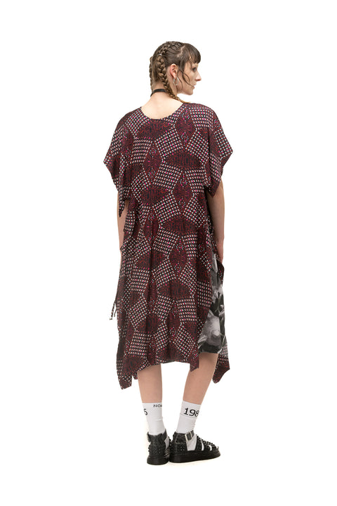 NomD Painter Smock dress in red black and white beady print. 