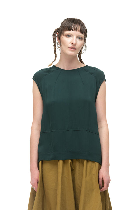 NomD Pintuck short sleeve boxy blouse in blue green