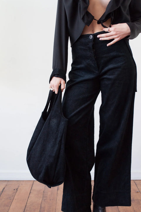 Ovna Ovich Black High Waisted Wide Leg Corduroy Pants