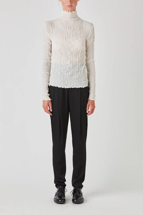 Rory William Docherty White Crushed Silk Turtleneck Top