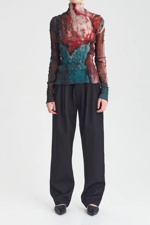 Rory Docherty Long Sleeve Crushed Silk Turtleneck Fistful of Roses Print