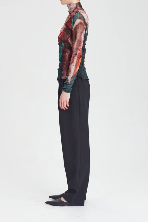 Rory Docherty Long Sleeve Crushed Silk Turtleneck Fistful of Roses Print