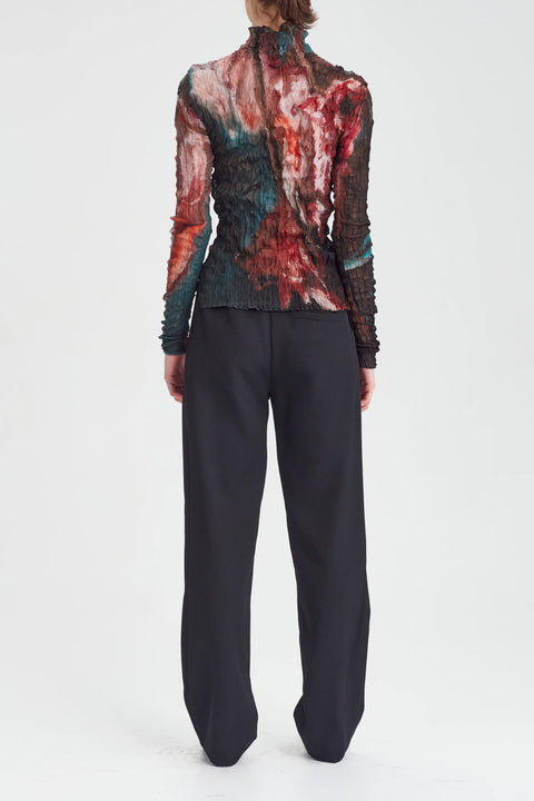 Rory Docherty Long Sleeve Crushed Silk Turtleneck Fistful of Roses Print