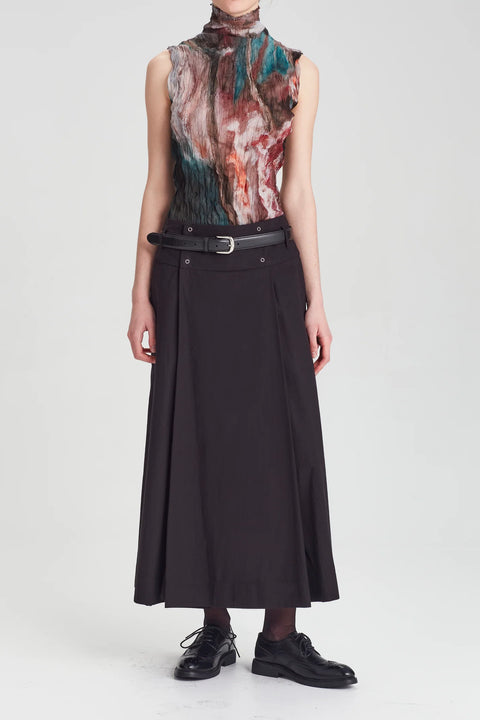 Rory Docherty Sleeveless Crushed Silk Turtleneck Fistful of Roses Print