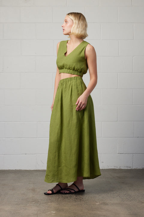 Towa Green Linen Co-ord top and skirt