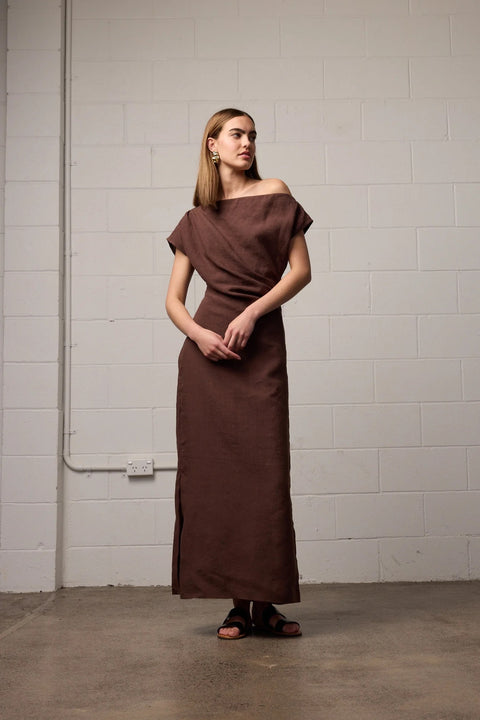 Towa Nora Bias Cut Off The Shoulder Dress