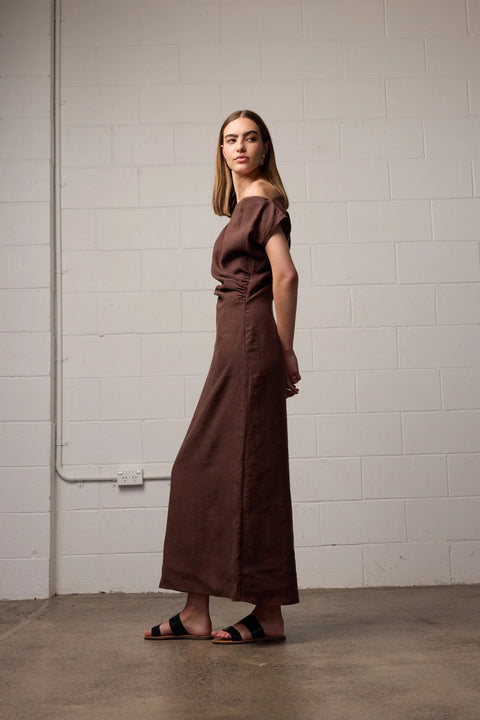 Towa Nora Bias Cut Off The Shoulder Dress