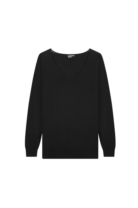Standard Issue Slouchy V Neck Long Sleeve Top in Black