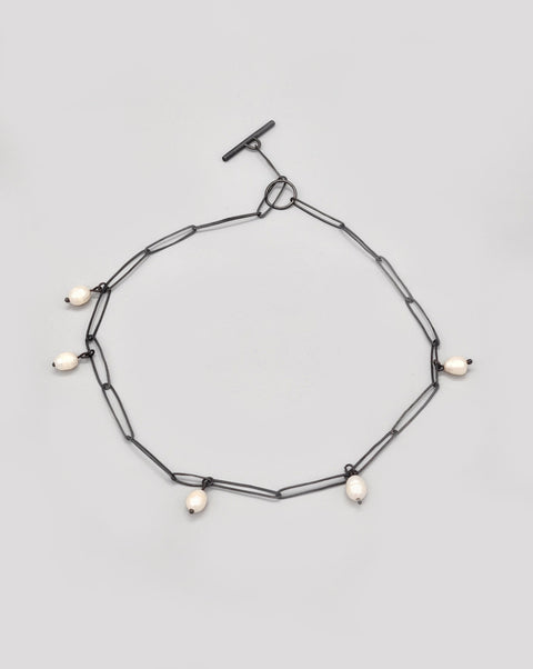 Pearl Fob Chain | Oxidised Silver