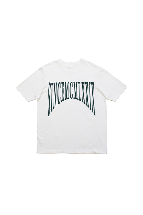 Zambesi Since Box Tee - White with Teal Green text 