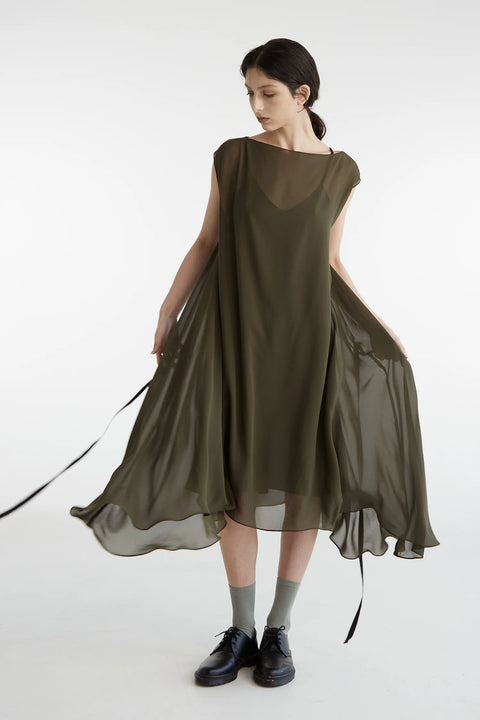 Zambesi Olive Green Silk Floaty Shapeshift dress 