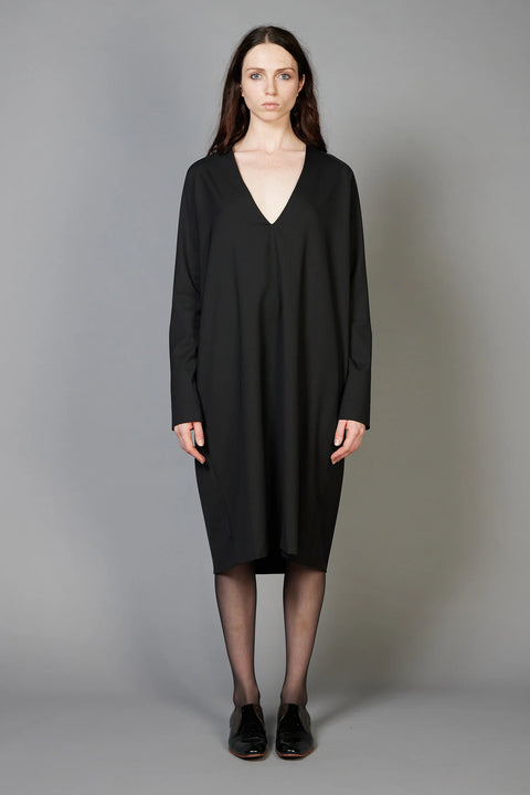 Zambesi Deep V tunic dress in black wool suiting 
