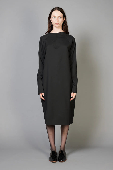 Zambesi Deep V tunic dress in black wool suiting 