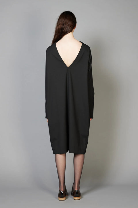 Zambesi Deep V tunic dress in black wool suiting 