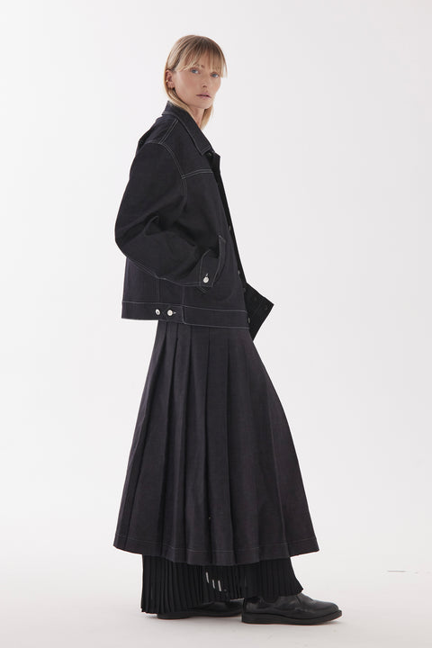 Zambesi Denim Long Pleated Kilt Skirt 