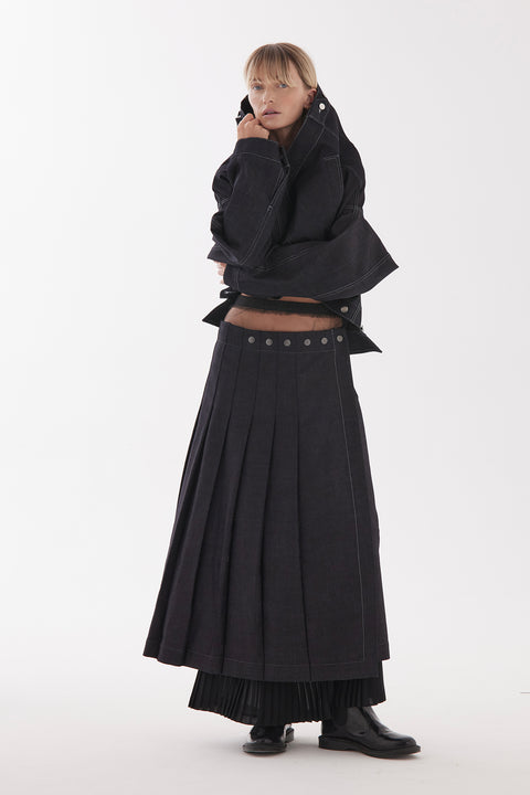 Zambesi Denim Long Pleated Kilt Skirt 