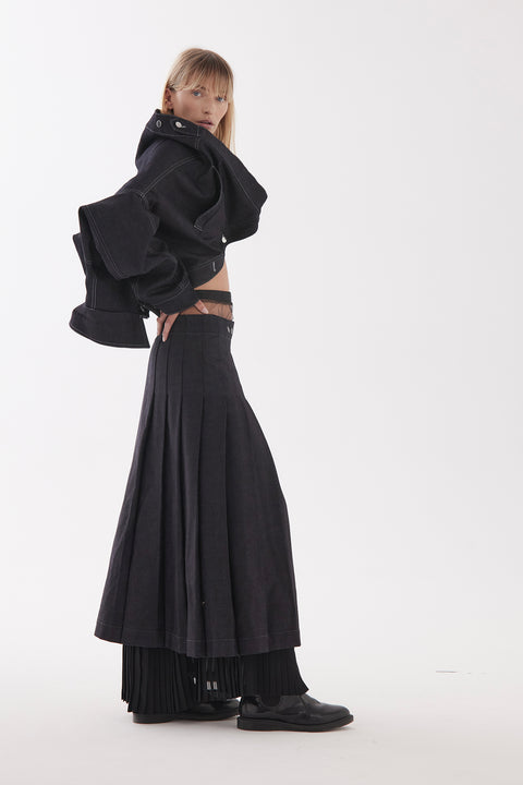 Zambesi Denim Long Pleated Kilt Skirt 