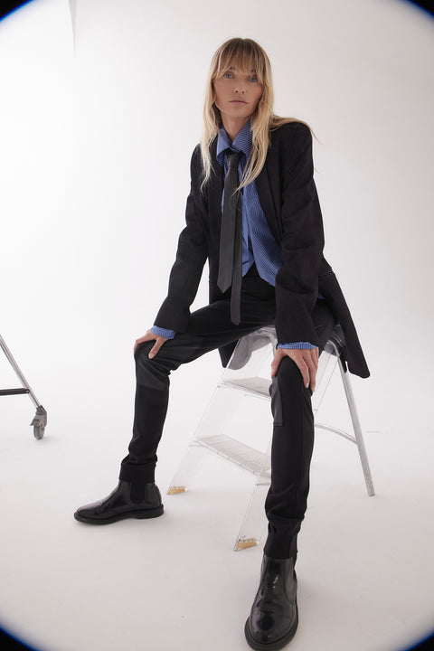Zambesi Rouched Womens Shirt In Blue Checkpoint Cotton