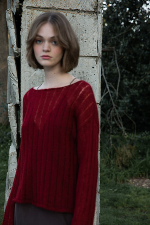 Francie Cherry Red Droplet Knit Wide Neck Jersey