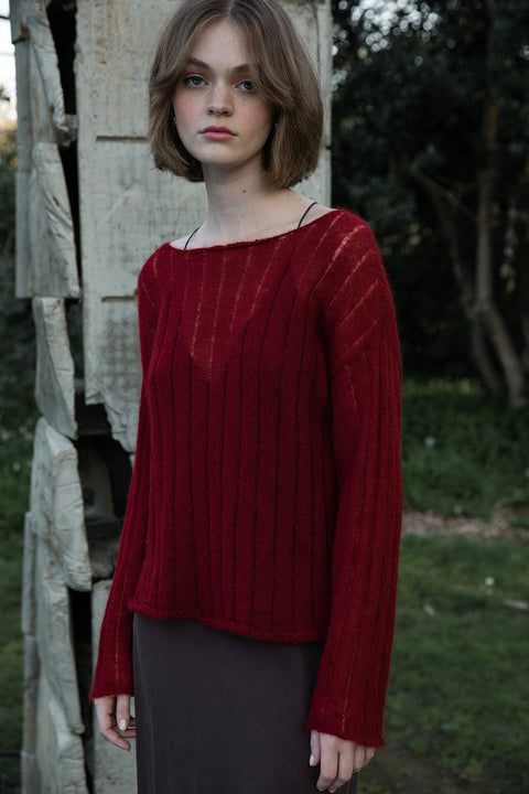 Francie Cherry Red Droplet Knit Wide Neck Jersey