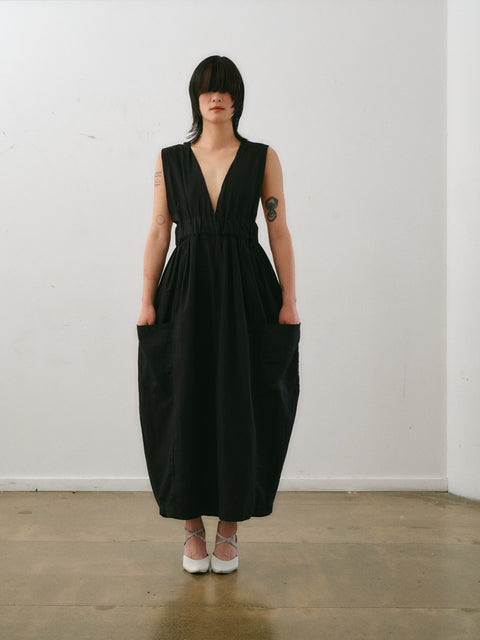 Otsu Overall Dress With adjustable back tie and deep pockets