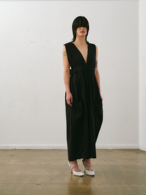 Otsu Overall Dress With adjustable back tie and deep pockets