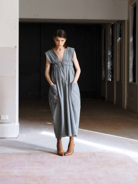 Otsu Black and white pin check overall dress