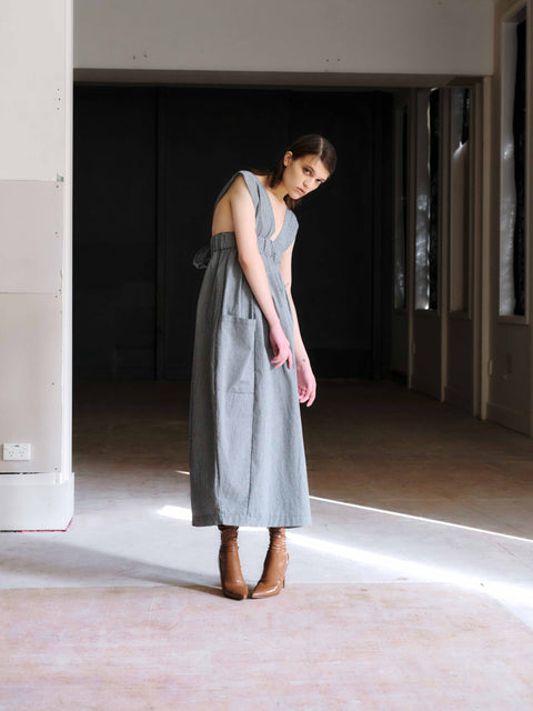 Otsu Black and white pin check overall dress